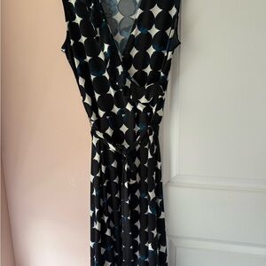 Leota Black and White Sheath Wrap Dress